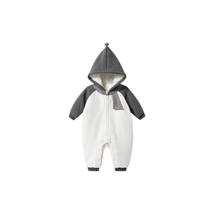 英氏婴儿夹棉连体衣秋冬加绒保暖男童棉服新款冬季新生儿衣服