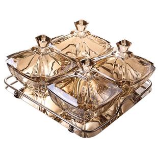 创意水晶玻璃分格带盖糖果盘家用客厅大号茶点盘干果零食小吃拼盘