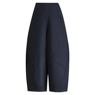 黑色印花休闲花苞裤女秋冬2025新款高腰显瘦宽松九分灯笼裤哈伦裤