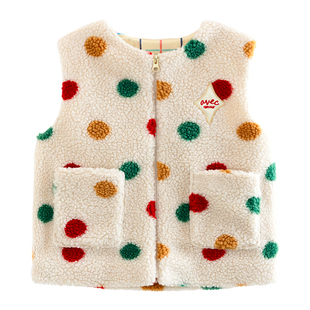 ILOVEJ童装25冬装彩色波点羊羔绒马甲女童外穿背心坎肩/JWWOU01