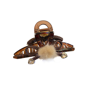 秋冬毛球蝴蝶结鲨鱼夹气质后脑勺发抓女发夹盘发发量多抓夹夹子潮