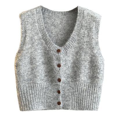 简约V领软糯针织开衫马甲女短款