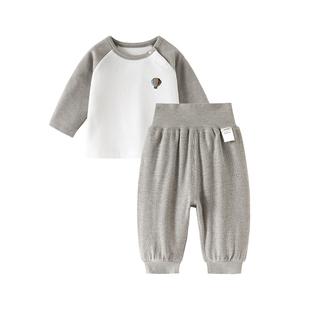 Oakmont婴儿秋衣秋裤高腰护肚保暖套装秋冬分体感温薄绒睡衣