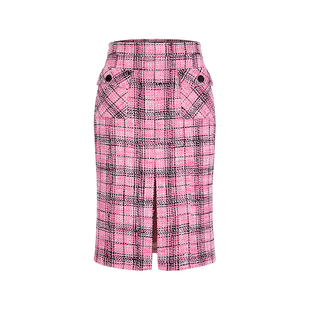 MARYLING玛俪琳初春新品粉黑格纹粗花呢直身包臀裙A1EAW72020