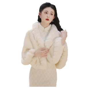 旗袍婚纱披肩秋冬季2026新款新娘结婚敬酒服加厚加绒外搭斗篷白色