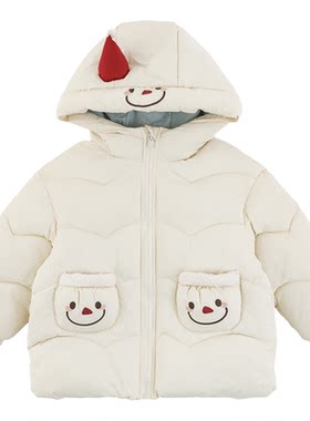 幼悠女童2025新款白色连帽小雪人棉服时尚保暖儿童夹棉厚实外套潮