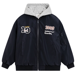 男童冬季加厚可拆卸连帽棒球棉服2025新款儿童男孩夹棉保暖外套潮