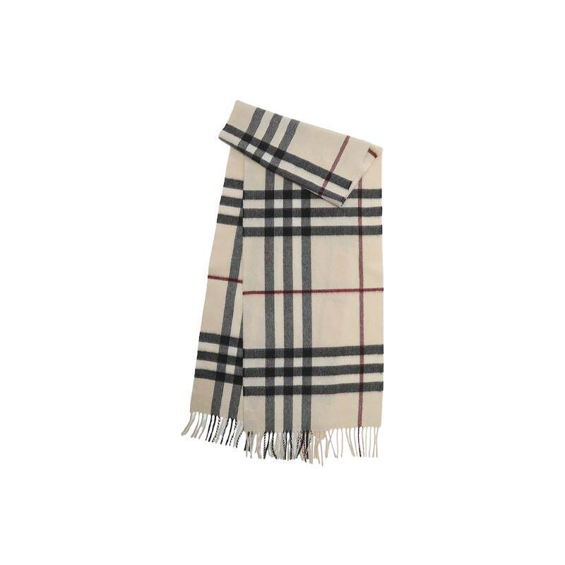 【自营】BURBERRY/博柏利男女同款格纹舒适保暖山羊绒流苏长围巾