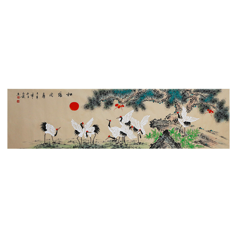 国画花鸟画松鹤延年贺礼客厅装饰