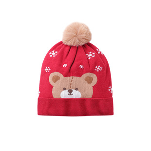 拉比儿童帽子2025秋冬款男女宝宝红色节日棉线帽圣诞帽子新生儿帽
