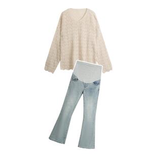 婧麒孕妇装上衣春装2026新款长袖针织衫毛衣洋气遮孕肚衣服春季女