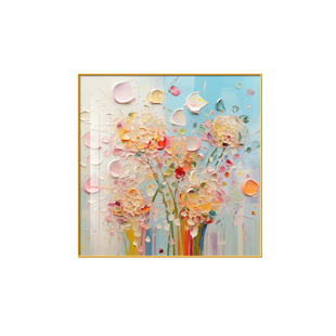 餐厅装饰画肌理感抽象花卉饭厅壁画小众艺术新款方形客厅卧室挂画