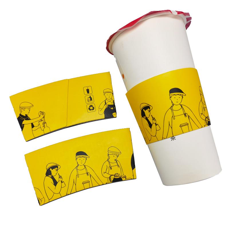 卡通奶茶杯套 现货白卡制作人物插画手绘双层隔热果茶LOGO定制