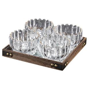 水果盘家用客厅茶几干果零食摆放分格收纳实木中式点心玻璃小吃盒