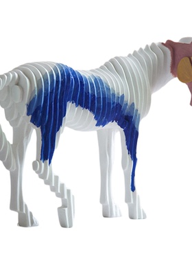 现代简约动物渐变蓝色条纹马雕塑摆件家居玄关电视柜艺术软装饰品