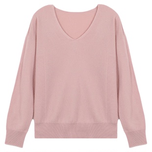 东黎山羊绒 2024新款秋冬羊绒V领女针织打底慵懒长袖套衫热销3482