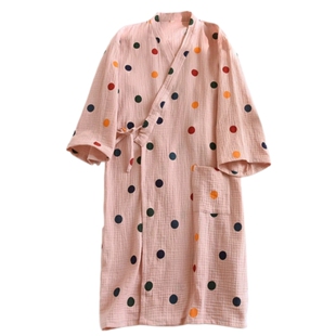 纯棉绉布睡袍和服浴袍女春秋夏季纯棉纱布双层薄款家居服睡衣宽松