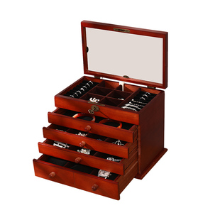 实木带锁首饰收纳盒多层欧式韩国复古风发簪耳环饰品首饰盒手表盒