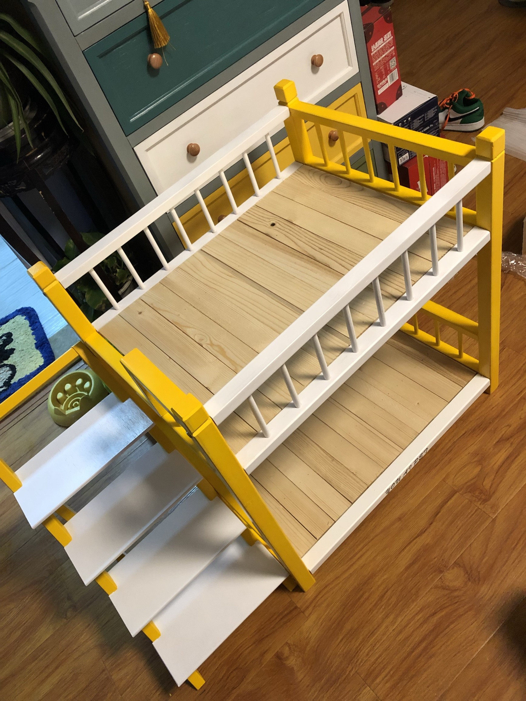 狗床实木公主床猫床上下宠物双层床高低床离地防潮猫窝狗窝灰白u.