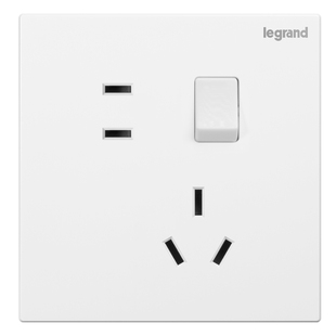 罗格朗开关插座面板仕典白一开五孔带USB 86型墙壁三孔16A空调插