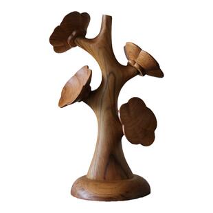 明院木器 柚木梅花杯垫组合手工雕刻 原创设计柚木摆件器树（梅）