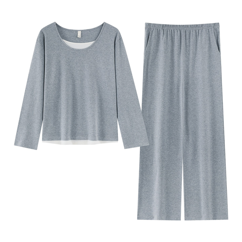 睡衣女春秋季纯棉长袖纯色休闲柔软家居服秋款女士可外穿两件套装