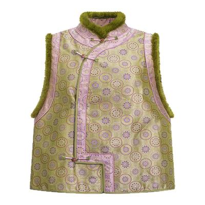 【清】莨西子新中式国风100桑蚕真丝绝美棉服马甲女水貂毛马夹