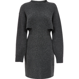 Vero Moda连衣裙2025秋季新款含绵羊毛拼接圆领收腰325446010