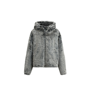 冬季青年男装上衣连帽皮草夹克外套百搭加厚毛毛绒大衣灰