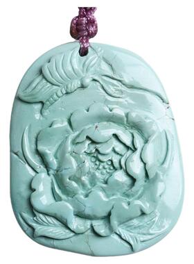 绿松石大师精雕蝶恋花手工吊坠