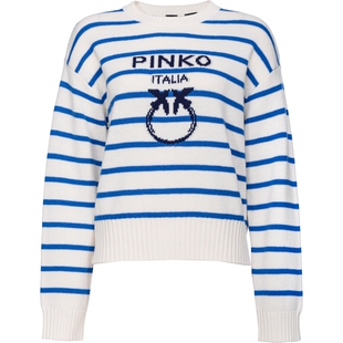 PINKO2025女士飞鸟标提花条纹圆领针织104679A2EV
