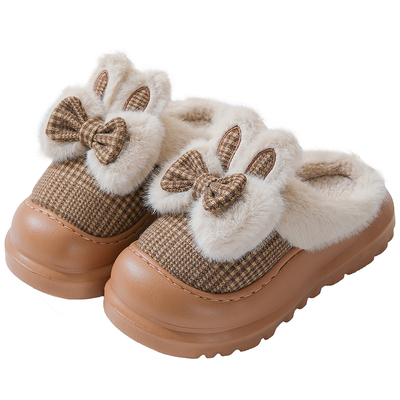 可爱兔子厚底增高棉拖鞋保暖防滑