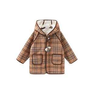 MOMOCO/玛米玛卡男童加绒外套2025冬季新款中大童可爱格子大衣潮