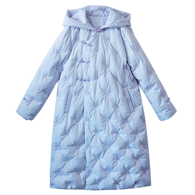 复古刺绣连帽羽绒服女长款冬季