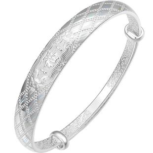 周六福银手镯女999足银活口福字银镯子送女友本命年礼物