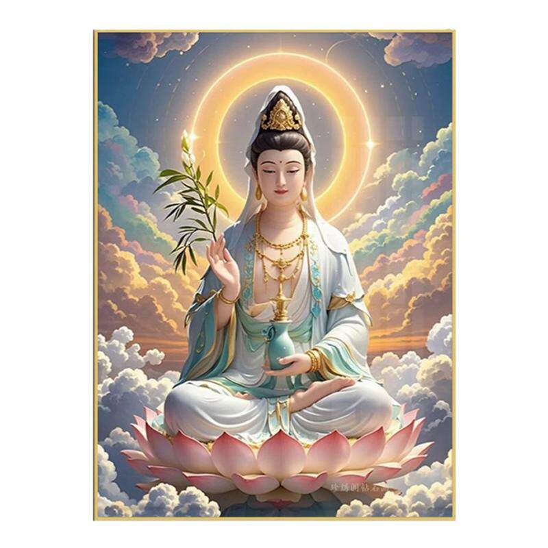 5d赐福观音钻石画2026新款坐莲滴水菩萨佛像满粘砖贴钻十字绣家用
