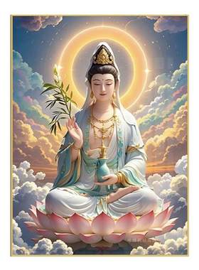 5d赐福观音钻石画2026新款坐莲滴水菩萨佛像满粘砖贴钻十字绣家用