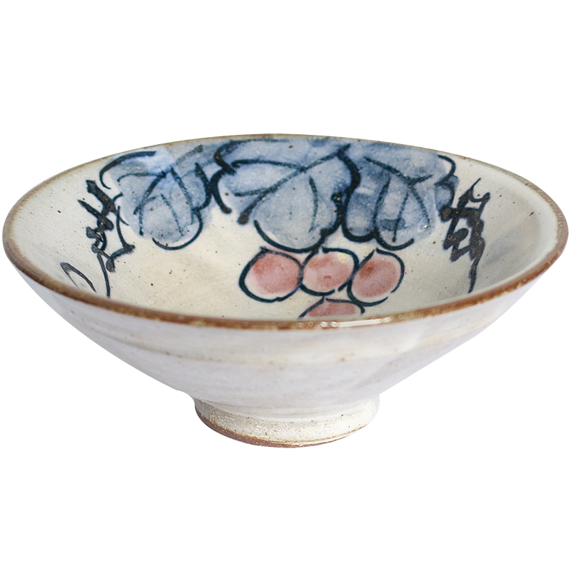 小葵川町屋日本原装进口灶师窑复古手绘陶瓷平茶碗饭碗多用碗