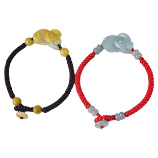 天然缅甸翡翠A十二生肖玉牛手链本命年红绳编织脚链男女款钥匙扣