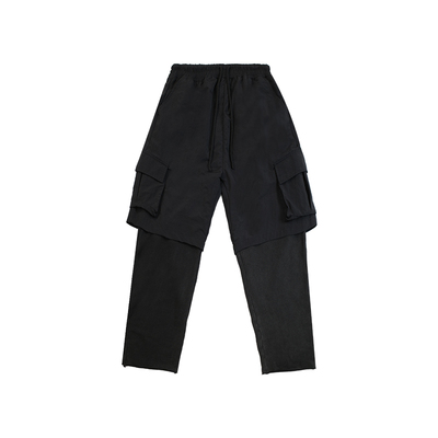 BTW宽松拼接假两件工装卫裤