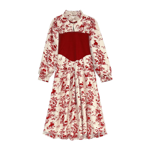 【鹿鹤同春】国风汉元素连衣裙红色新中式纱裙改良日常长袖裙子女