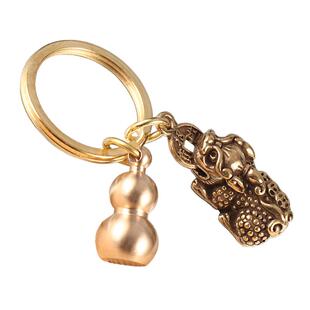 招财貔貅钥匙扣挂件男女聚财转运纯黄铜葫芦挂饰汽车钥匙吊坠礼物