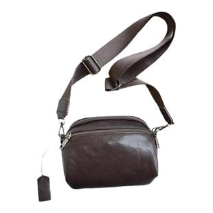 复古潮搭植鞣皮斜挎包包女款双拉链2026新款深咖色纯牛皮小背包