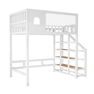铁艺高架床单上层上床下空省空间家用二楼悬空床阁楼床上铺高低床