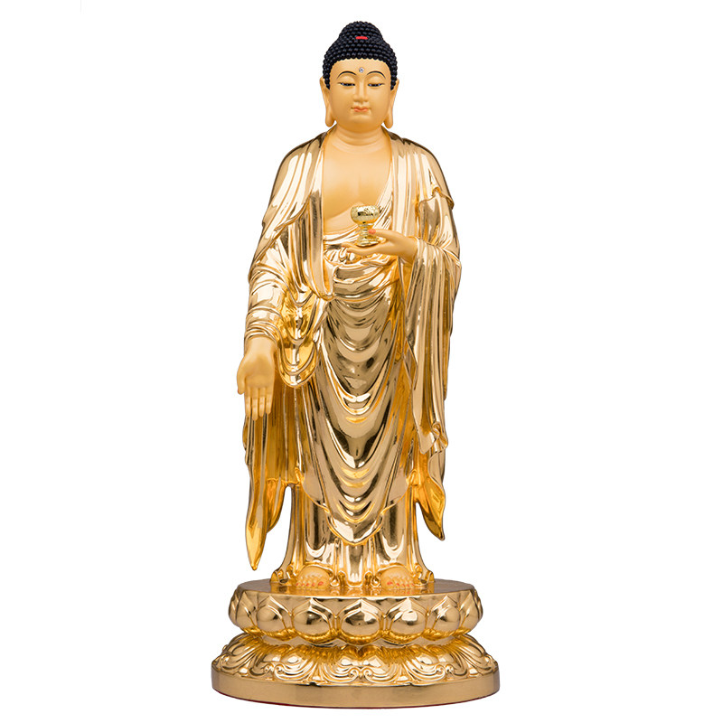 铜贴金西方三圣莲花供奉佛像