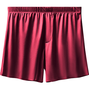 本命年阿罗裤宽松裸睡无束缚高端丝绸睡裤马年红色棉绸内裤短裤衩