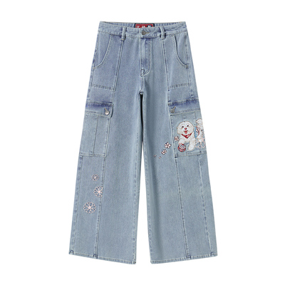 ONIARAI/鬼洗25秋冬新品泥棒蓝女款来福绣花工装牛仔裤 25N4411