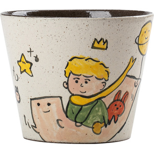 景德镇手作粗陶猪口杯手绘釉下彩咖啡杯复古紫黑陶泥拉花杯茶水杯