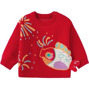 巴拉巴拉宝宝针织衫男童女童毛衣红色新年款秋冬款童装儿童打底衫