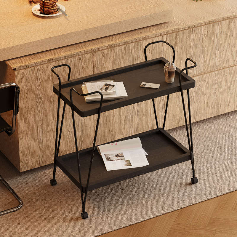 简约北欧小推车实木边几置物架沙发可移动茶几铁艺餐车中古客厅